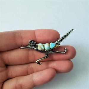 VTG STERLING Silver & Turquoise ROADRUNNER Bird BROOCH